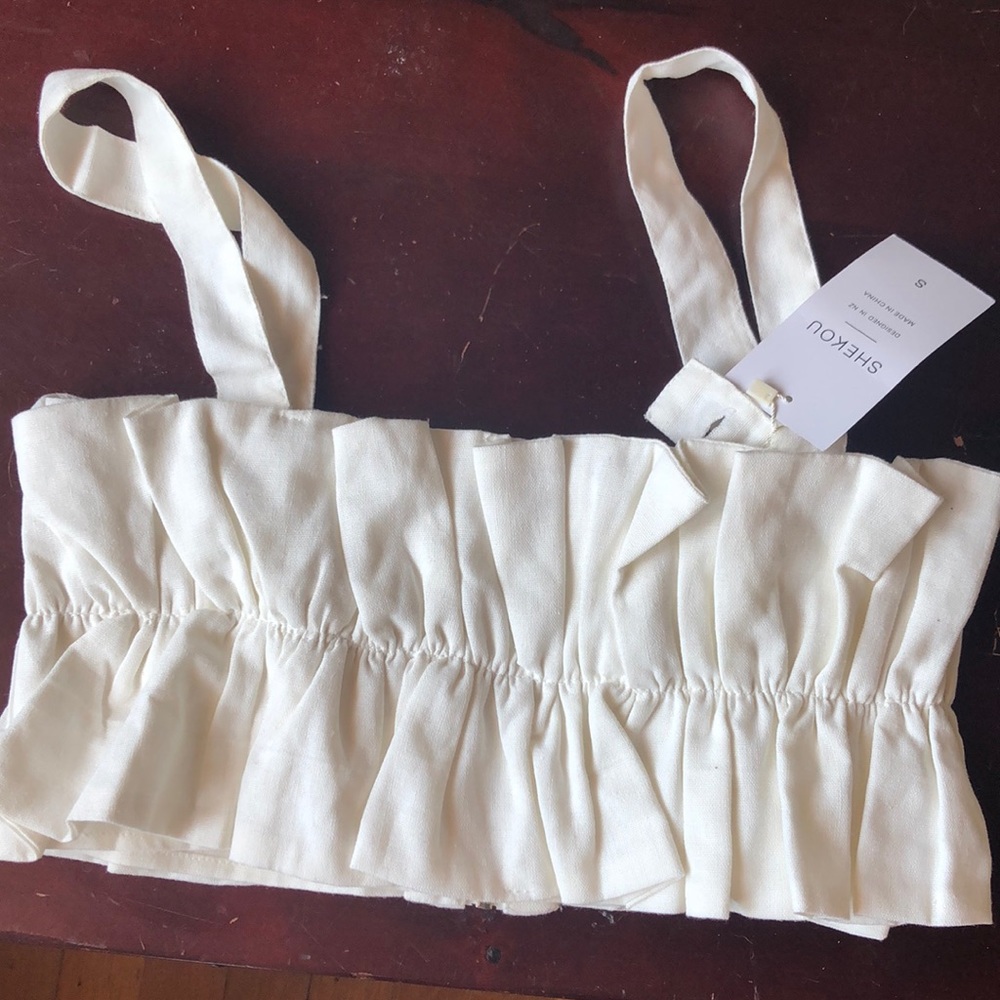 Shekou Cropped White Ruffled Top